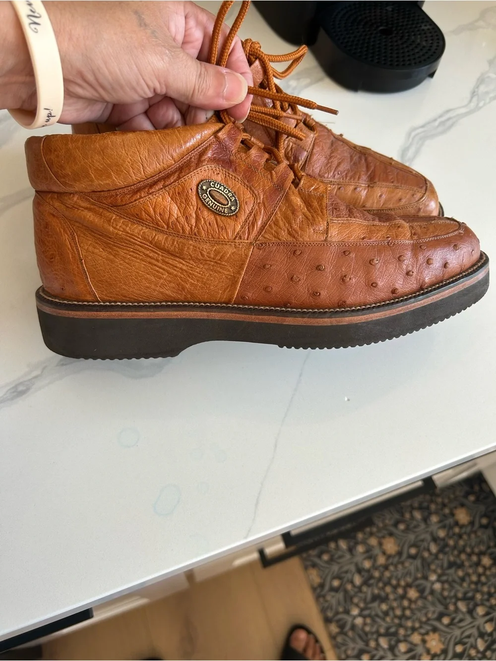 Mexico Cuadra Men's Tan Ostrich Leather Lace-Up Casual Boots. Size 7